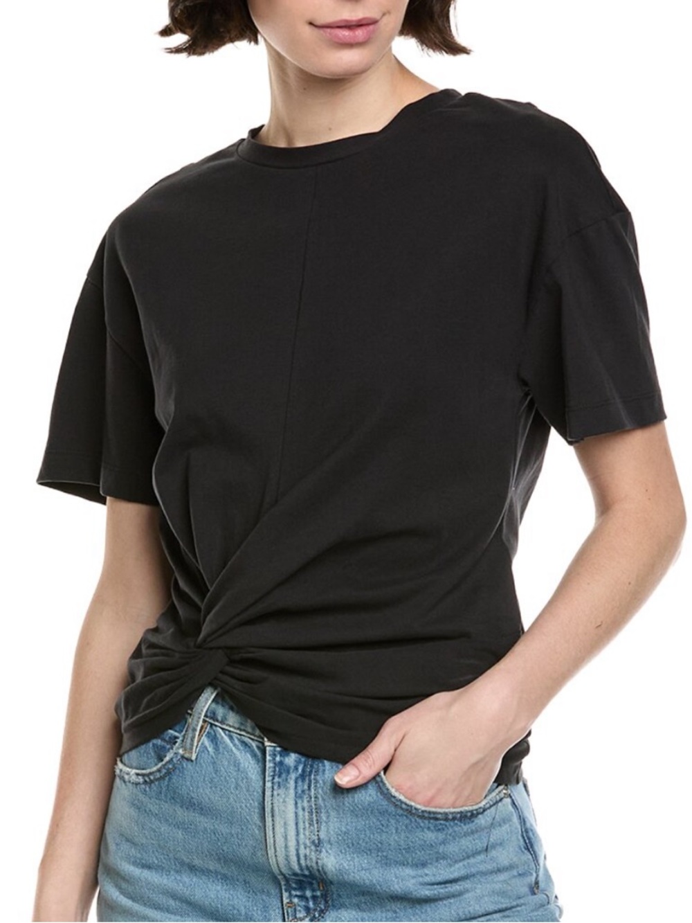 NWT rag & bone Black Twist Front Short Sleeve Tee, sz L